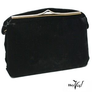 Vintage Black Velvet Cocktail Purse Handbag Lush Feel w Satin Lining - Hey Viv